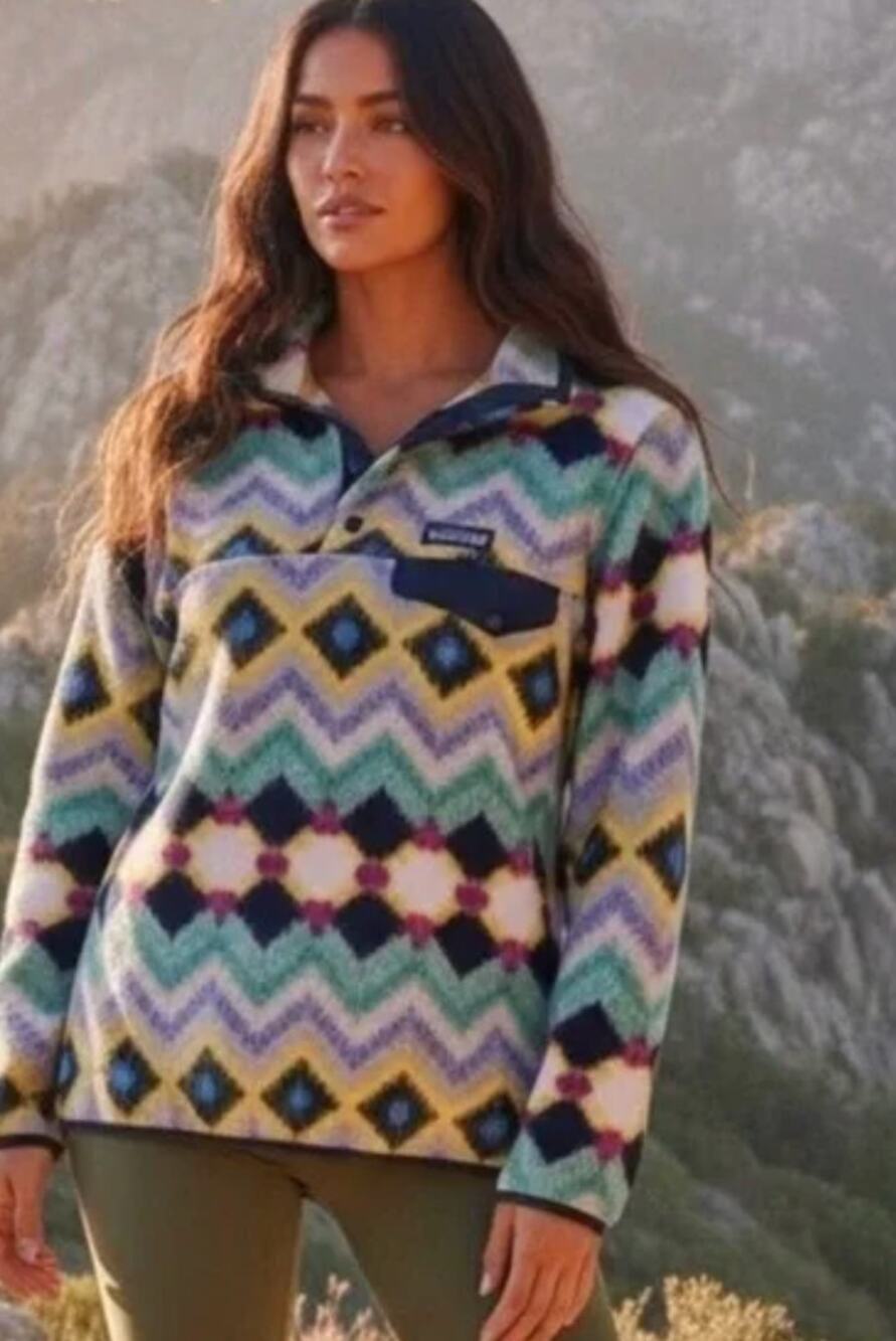 Patagonia Synchilla T-Snap Pullover Timber Twist Aztec Print Navy Large